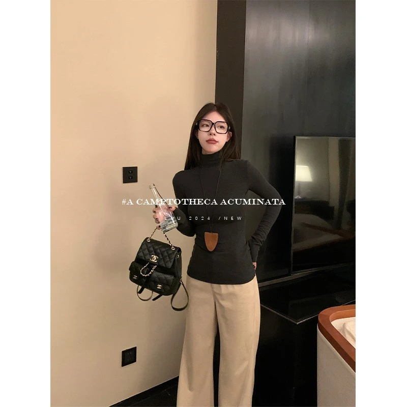 LUU桃喜儿/高领加绒针织衫女秋冬内搭打底衫修身上衣长袖设计感