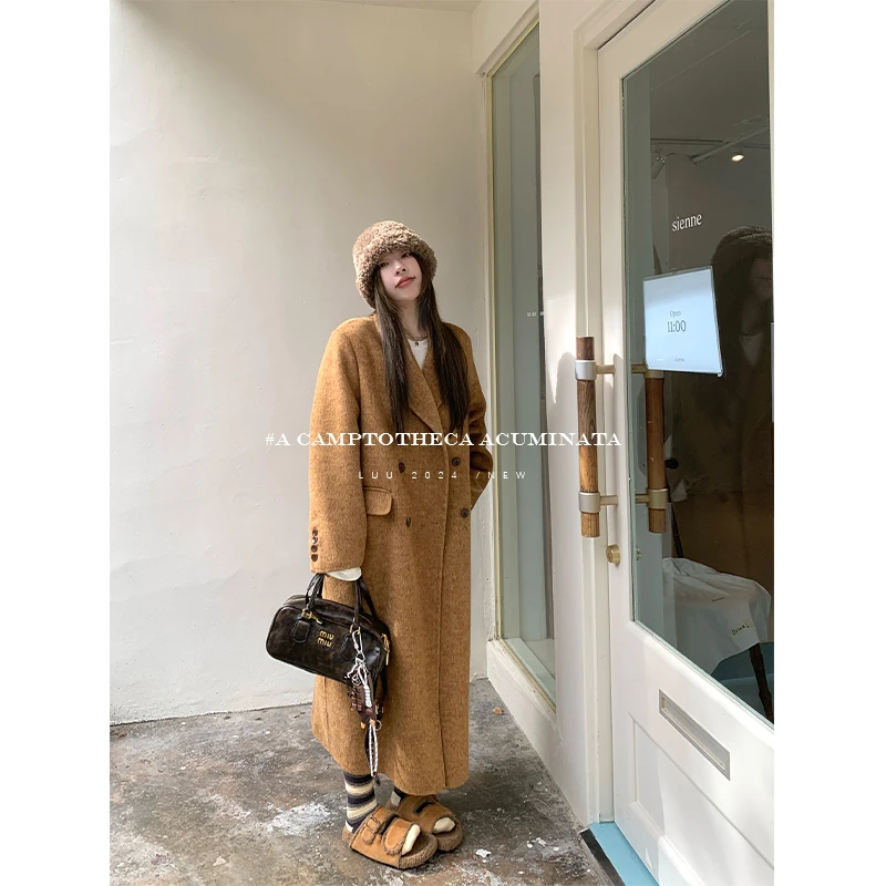 LUU桃喜儿/慵懒双面呢羊毛大衣外套呢子中长款女秋冬毛呢高级感