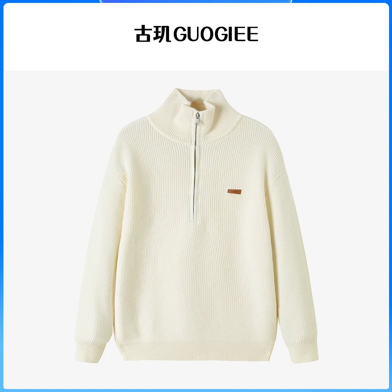 GUOGIEE/古玑半高领拉链保暖长袖毛衣男士秋冬季微宽松百搭上衣