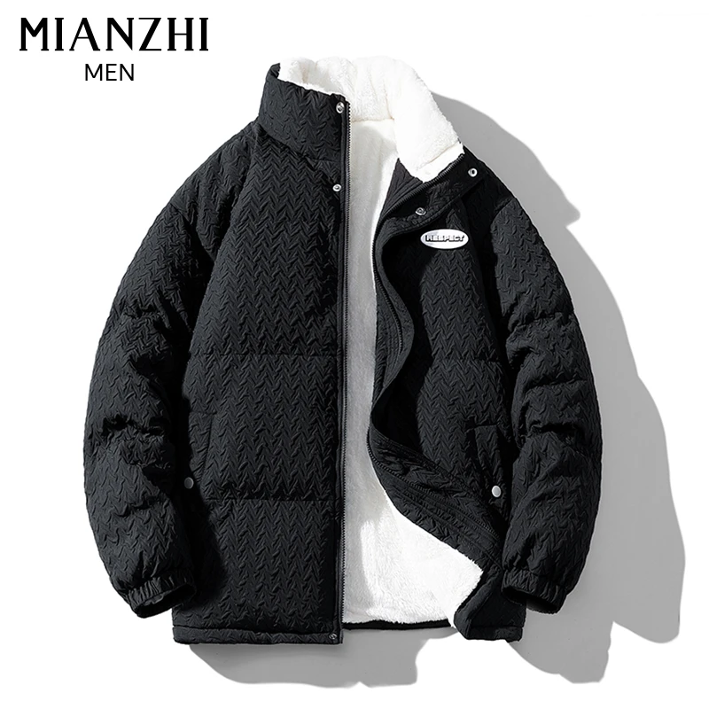 棉致提花棉服男秋冬季潮牌羊羔绒情侣外套加绒加厚宽松保暖棉衣潮