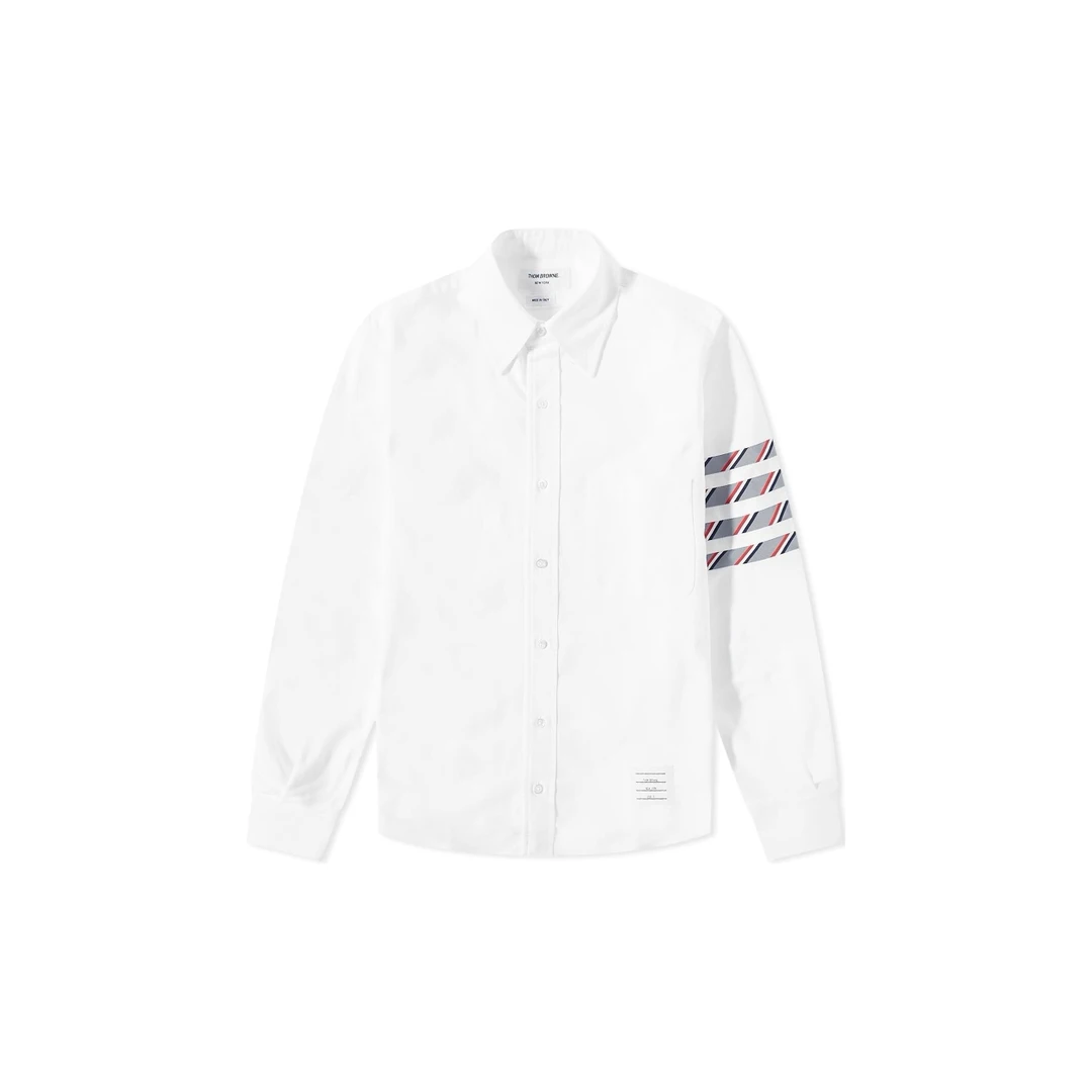全新未使用 THOMBROWNE 白色经典灰红四条杠条纹休闲时尚衬衫