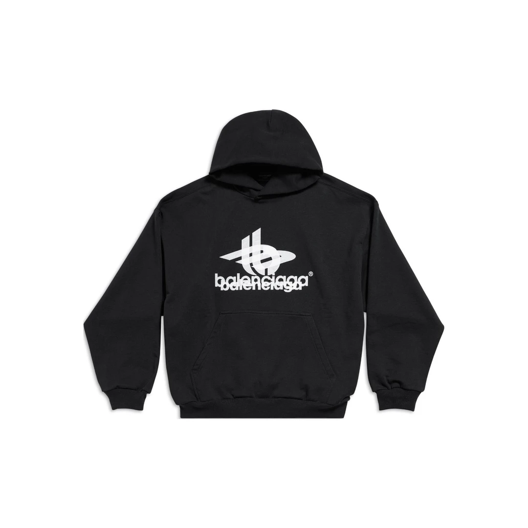 全新未使用 Balenciaga/巴黎世家 黑色叠影印花圆领帽衫连帽卫衣