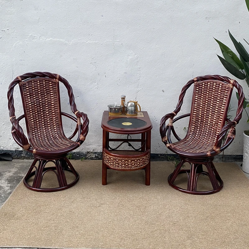 高靠背扭藤转椅真藤阳台桌椅休闲椅藤椅三件套家用藤条椅藤艺背椅