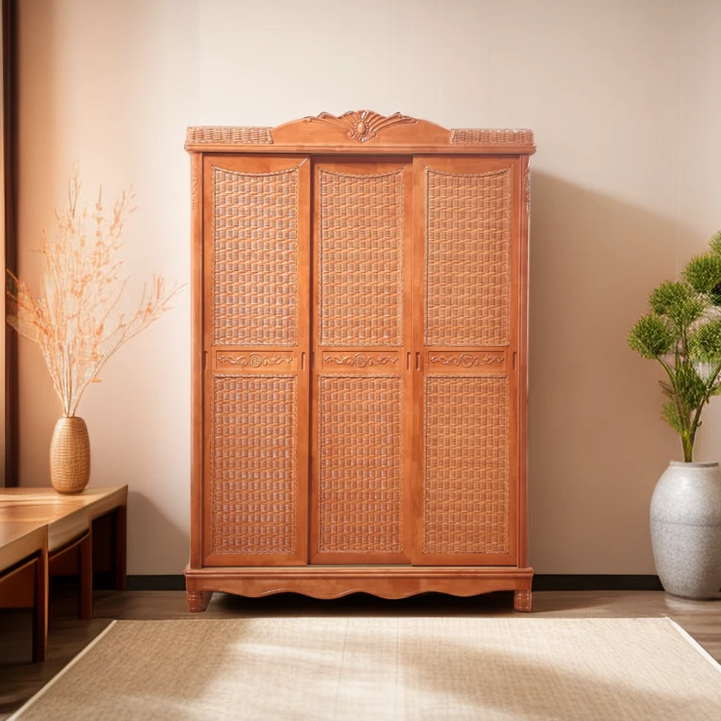 真藤编织衣柜推拉门衣柜三门四门两门卧室柜子客厅家用推拉门