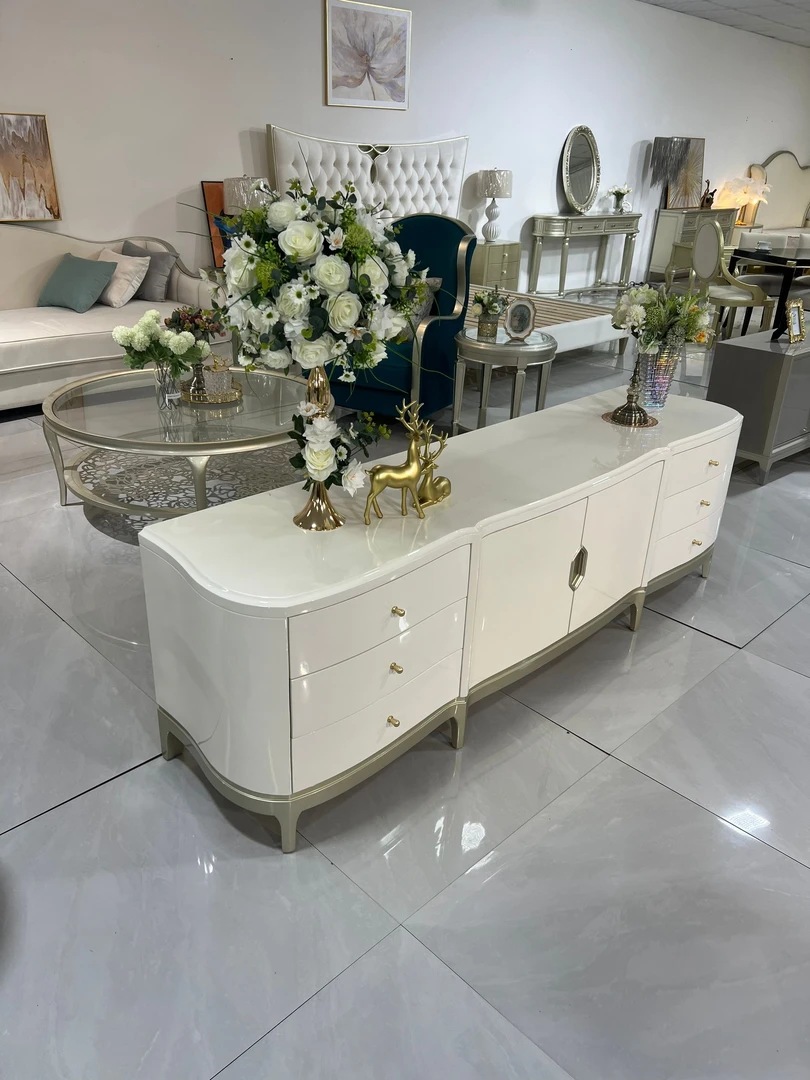 美式轻奢客厅组合阿黛拉系列电视柜法式奶油白实木客厅影视柜地柜