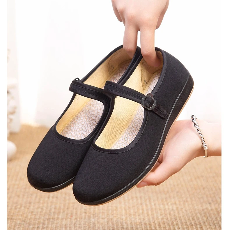 冲服呢老北京布鞋女平底黑色工作鞋防滑透气上班鞋软底平跟妈妈鞋