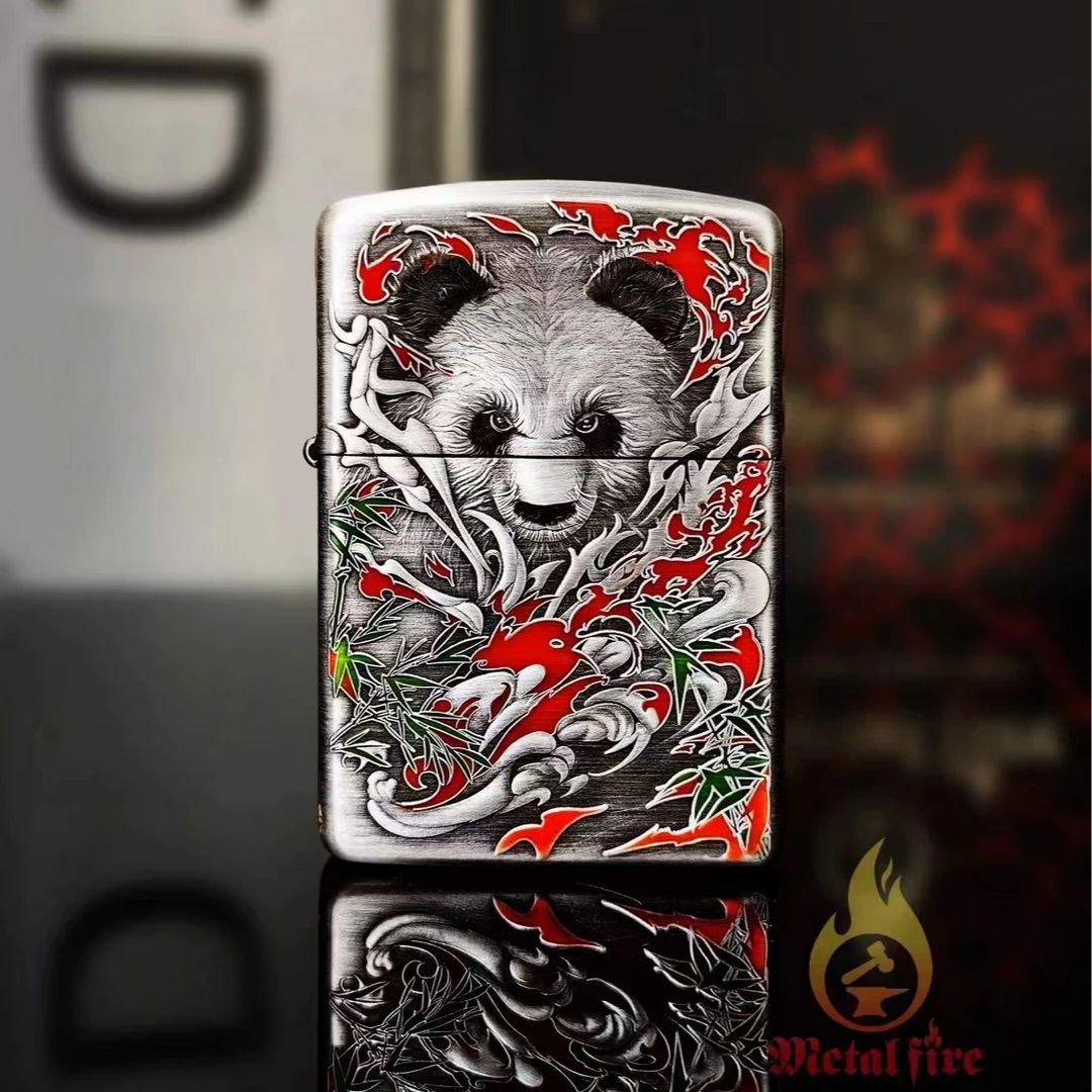 ZIPPO打火机正品【功夫熊猫】 熏银盔甲机防风草蜢节日送礼PWJ1