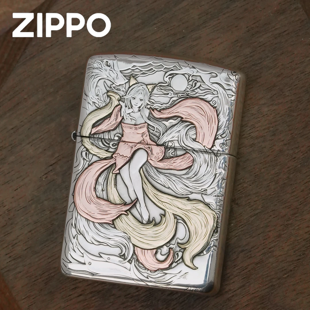 ZIPPO打火机正品/S925-三代月下狐女-银盔雕刻-DYJ1