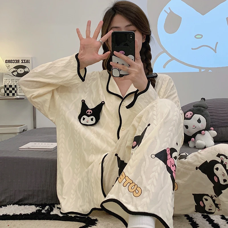 ins风春秋睡衣女长袖长裤学生宿舍可外穿秋冬可爱趣味家居服套装