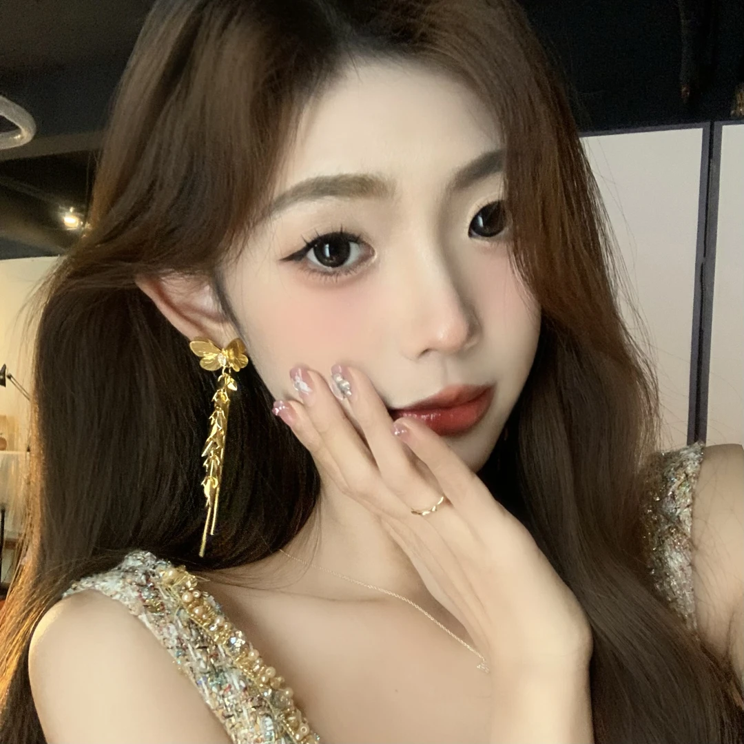 FULL GIRLISH耳环01023高级金色微镶蝴蝶流苏