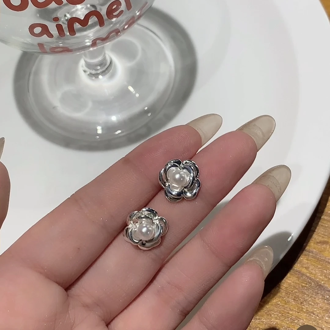 925银针耳饰 小香风茶花耳钉女 轻奢小众设计感百搭气质