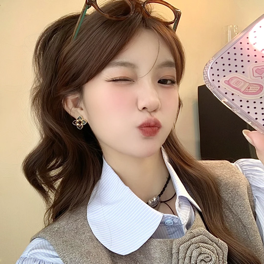 FULL GIRLISH耳环00492气质百搭正方形黑色法式耳饰女