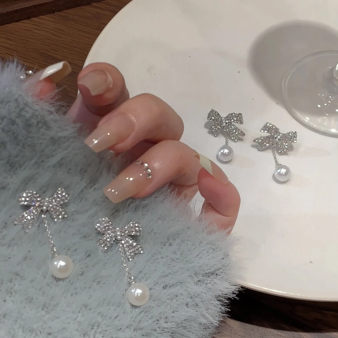 FULL girlish 00071超闪蝴蝶结耳环小众长款流苏耳饰