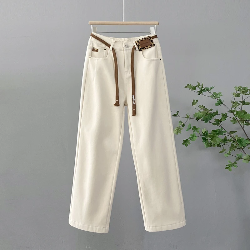 加绒加厚保暖直筒裤女2024冬季新款高腰显瘦窄版阔腿裤休闲长裤