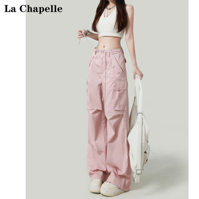 La Chapelle/拉夏贝尔粉色美式直筒工装裤女2025年春季高街休闲裤