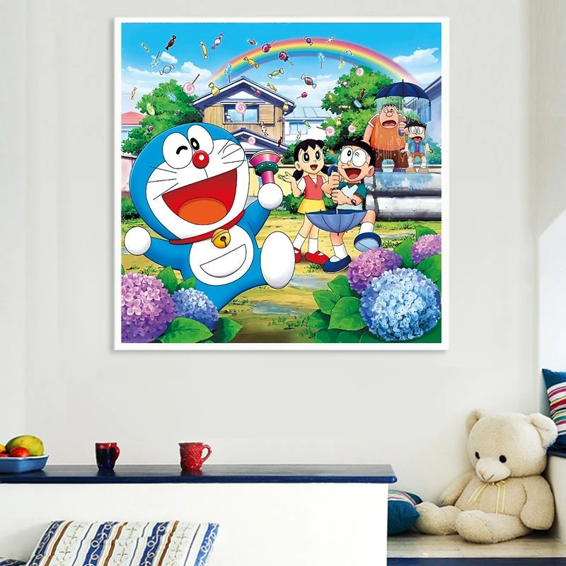 叮当猫机器猫十字绣新款线绣客厅满绣可爱卡通满绣55色无勾边