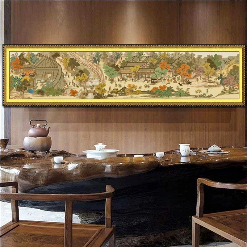 金陵城外十字绣古典名画金陵图卷大格四股绣