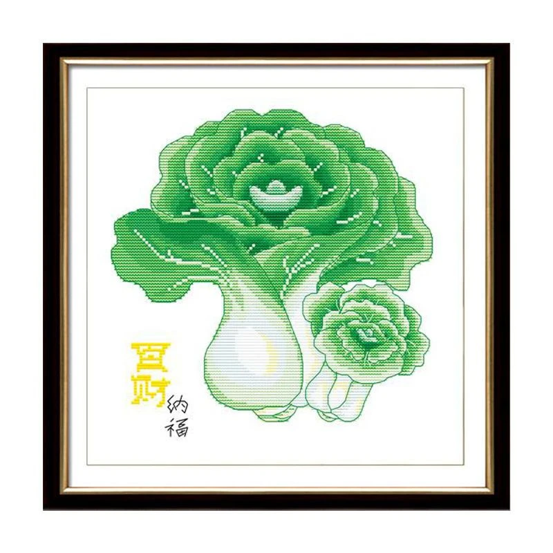 十字绣百财纳福玉白菜新款客厅餐厅小幅小件线绣简单新吉祥如意