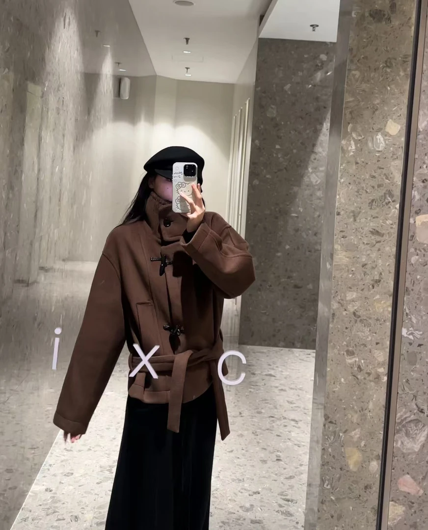 「极昼Q」韩版高级感百搭复古加厚秋冬短款宽松牛角立领呢绒外套