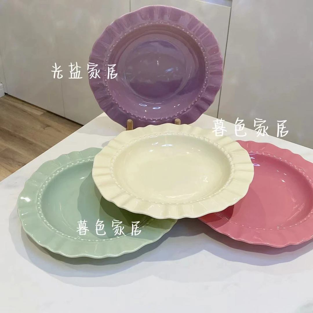 【2个装/4个装】奶油风陶瓷草帽盘意大利面盘早餐薯条小吃盘餐具