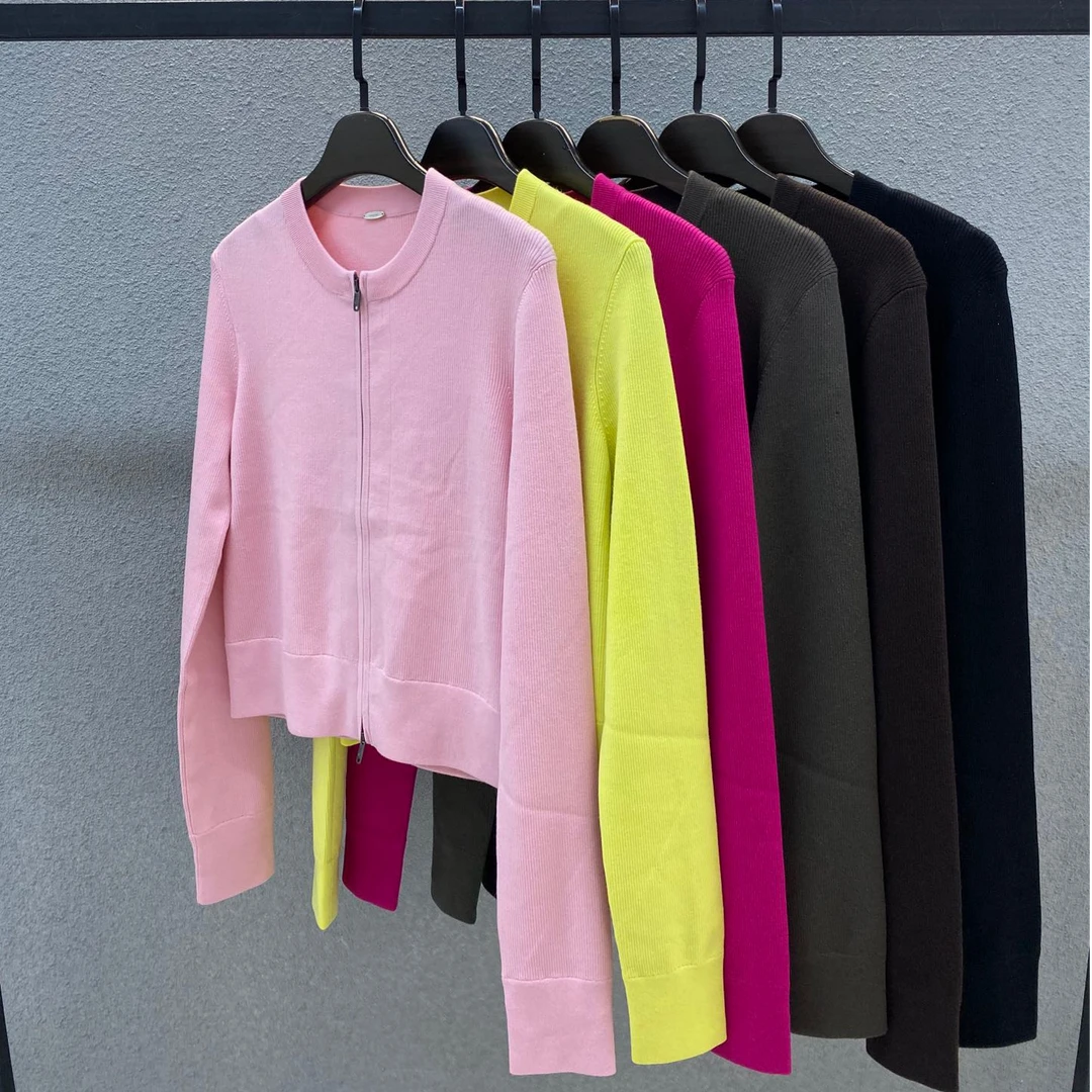 AA466【18针精纺扬子纱】美丽诺羊毛纯色圆领开衫百搭针织秋上衣女