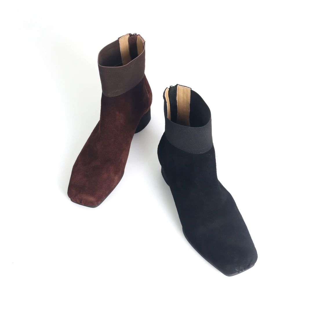 英伦风复古马皮磨砂马丁靴女粗跟翻毛皮瘦瘦靴中跟短靴女913A-2