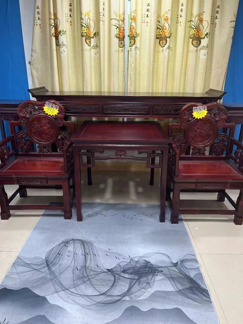 太师椅新中式实木三件套灵芝椅古典主人椅酸枝木扶手圈椅围椅