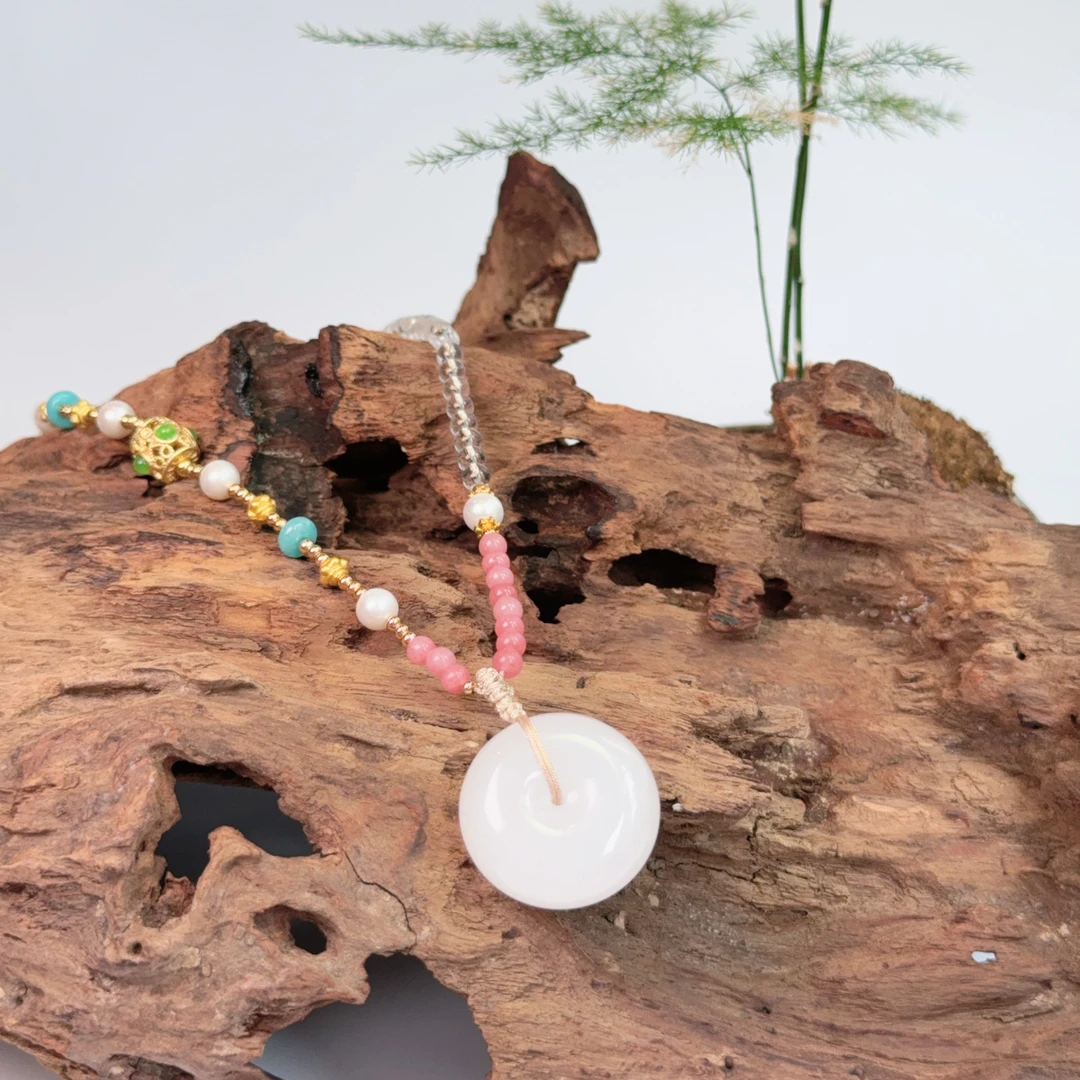 天然金丝玉平安扣吊坠编织绳挂件项链百搭挂绳编绳正品