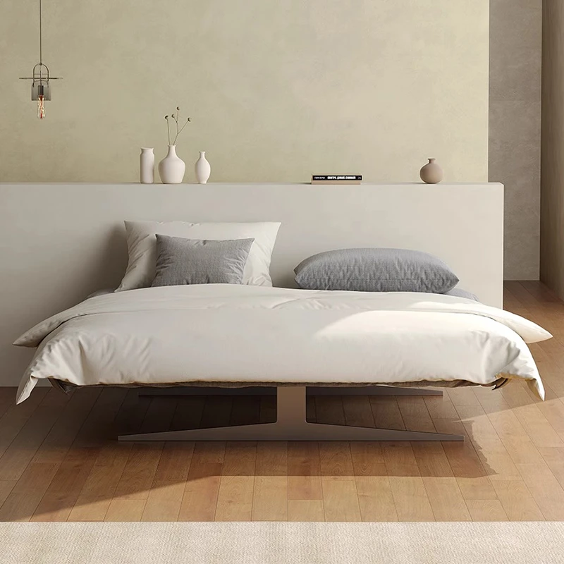 ALTACOM侘寂风悬浮床零甲醛不锈钢无床头架子感应灯带钢架床