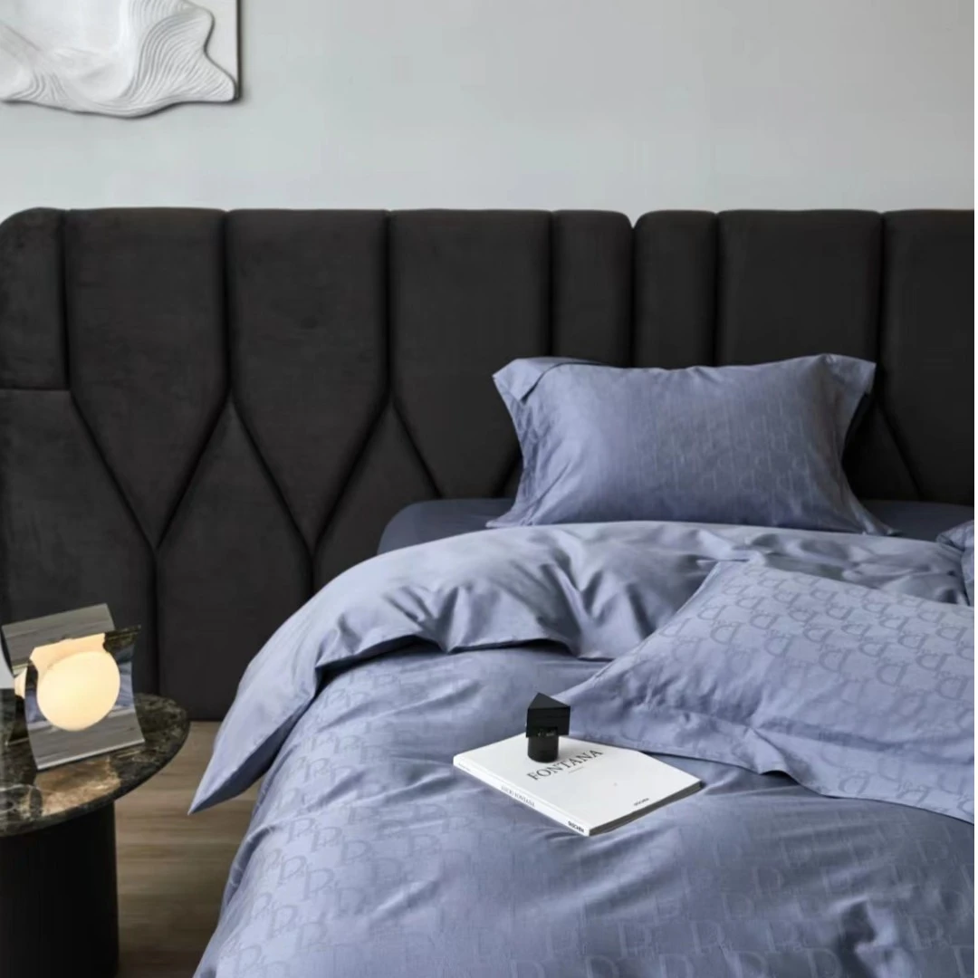 【BLACK COFFEE】轻奢全棉100%贡缎双股大提花纯色四件套简约