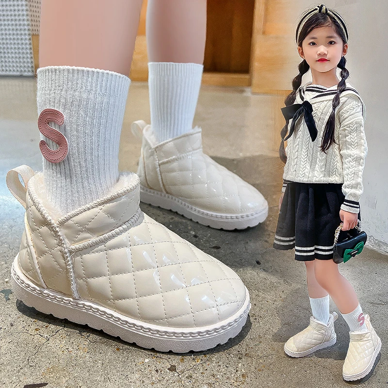 冬季儿童雪地靴新款男童女童短靴中大童防水棉鞋加绒加厚保暖靴子