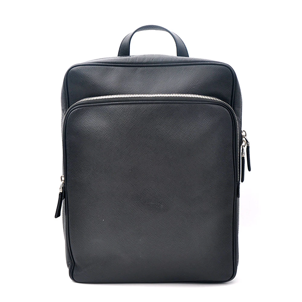 95新 Prada/普拉达 97新十字纹全皮黑银双层双肩包28＊38/23609