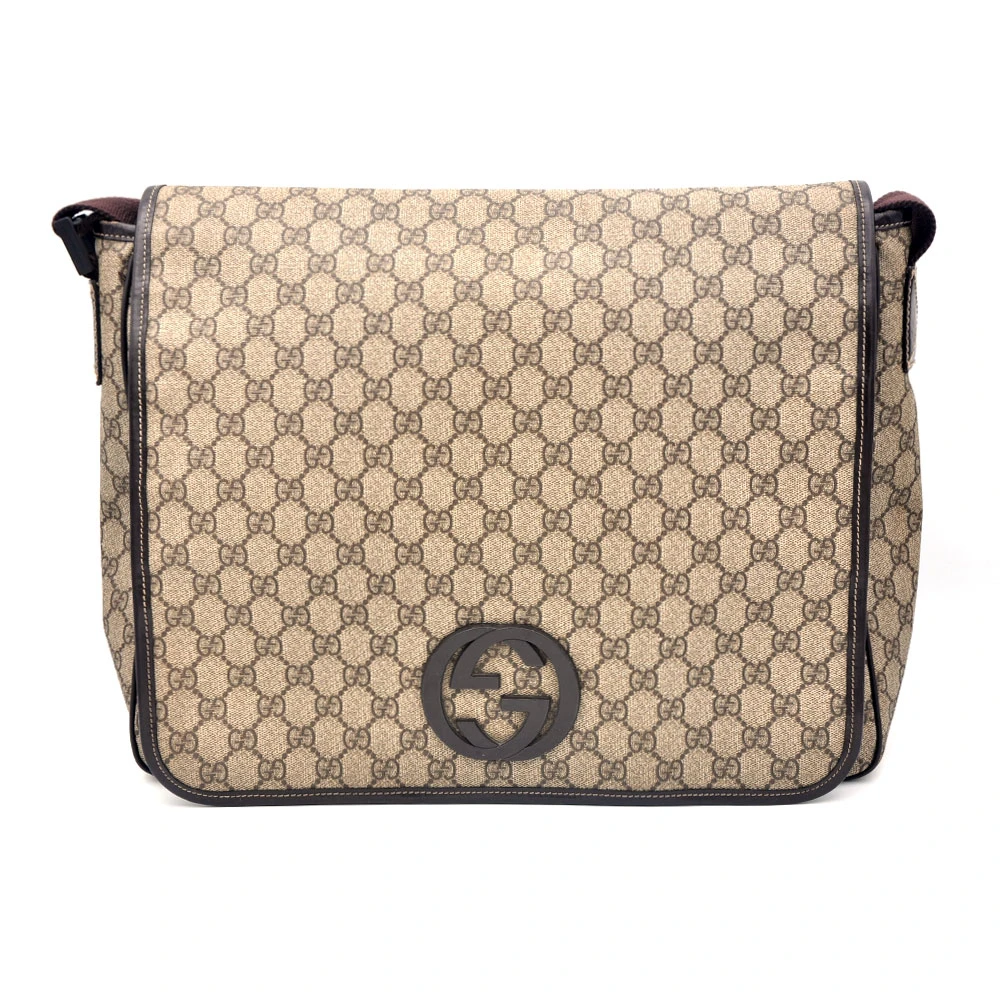 95新 GUCCI/古驰 97新 棕老花双G大号翻盖邮差包38*31/68706