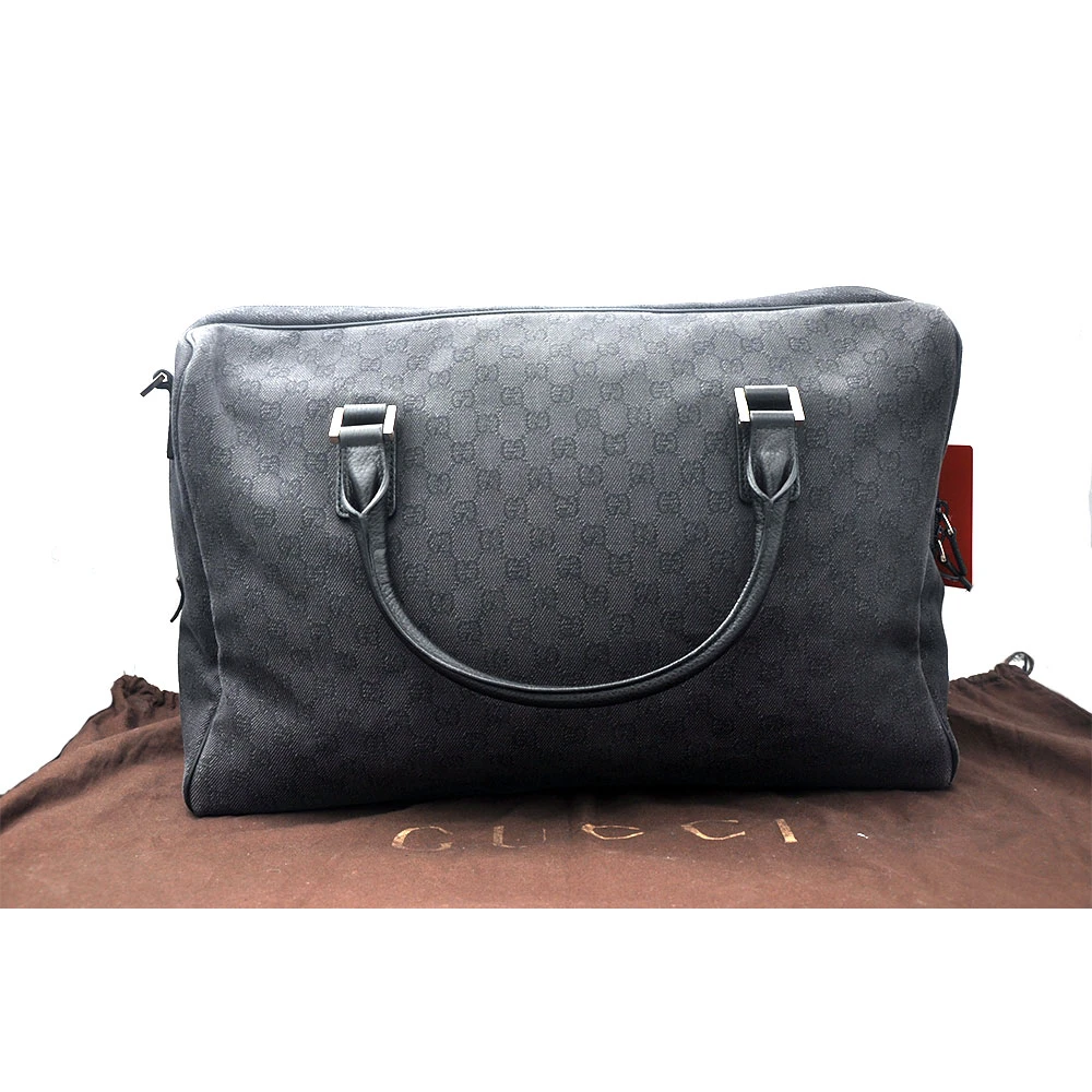 95新 GUCCI/古驰 97新 经典黑灰老花帆布手提旅行袋48＊33/73595
