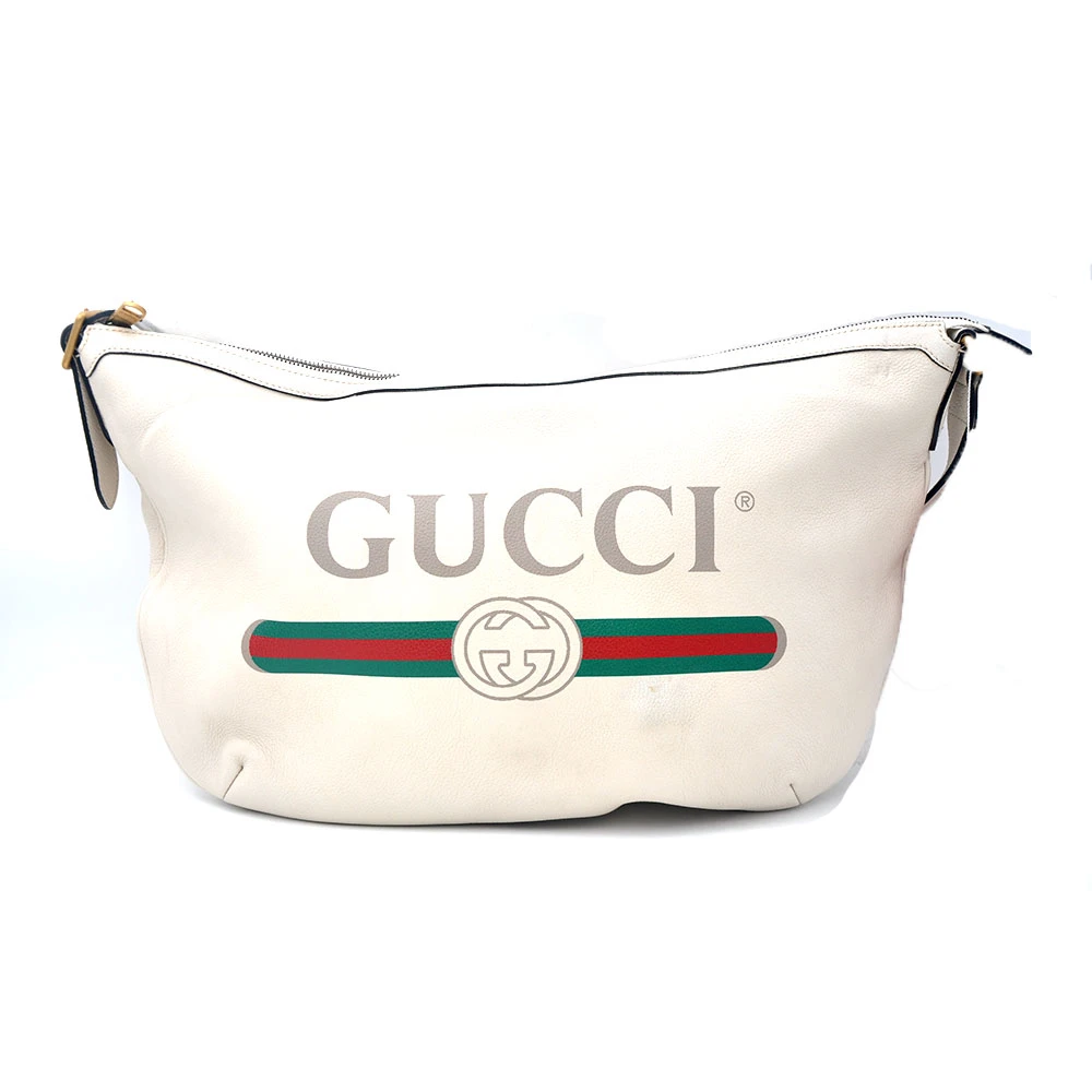 99新 GUCCI/古驰 99新 经典大logo全皮大号单肩斜挎饺子包/74516