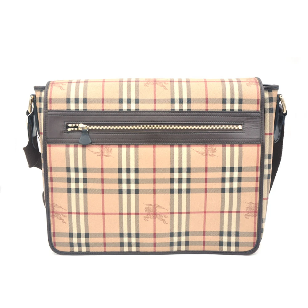 95新 BURBERRY/博柏利 97新经典战马格纹中号翻盖男士邮差包/4632