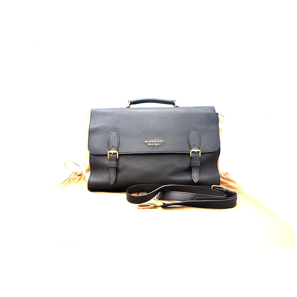 95新 BURBERRY/博柏利 97新闲置黑金荔枝拼格纹公文包39＊29/16600