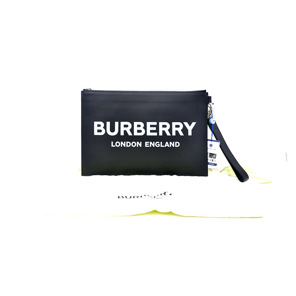 99新 BURBERRY/博柏利 99新 黑色全皮男士信封手拿包30＊21/33813
