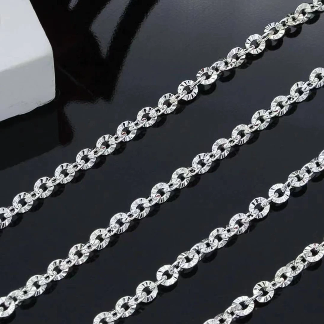 链子足银 9999纯银项链女银链O字车花太阳花锁骨链裸链素链45长