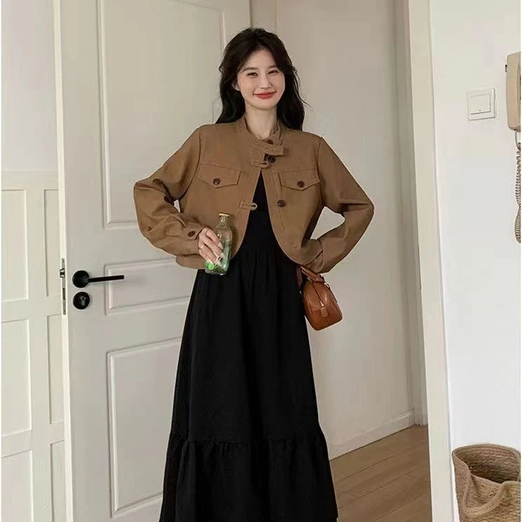 秋季法式设计宽松两件套拉德短外套轻熟连衣裙套装早秋新款2024气