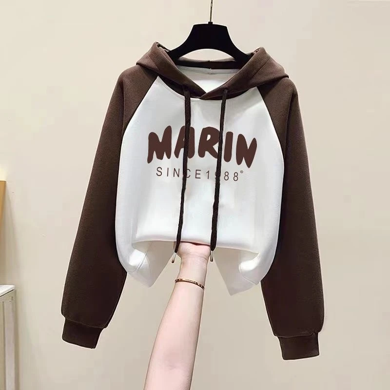 女童春秋撞色百搭卫衣2025新款连帽长袖卫衣韩版时尚流行小众上衣