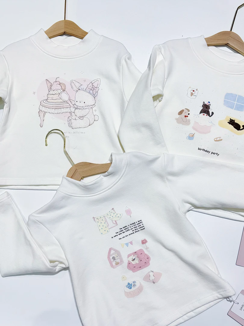 女童冬季打底衫加绒加厚上衣韩版可爱印花童装卫衣