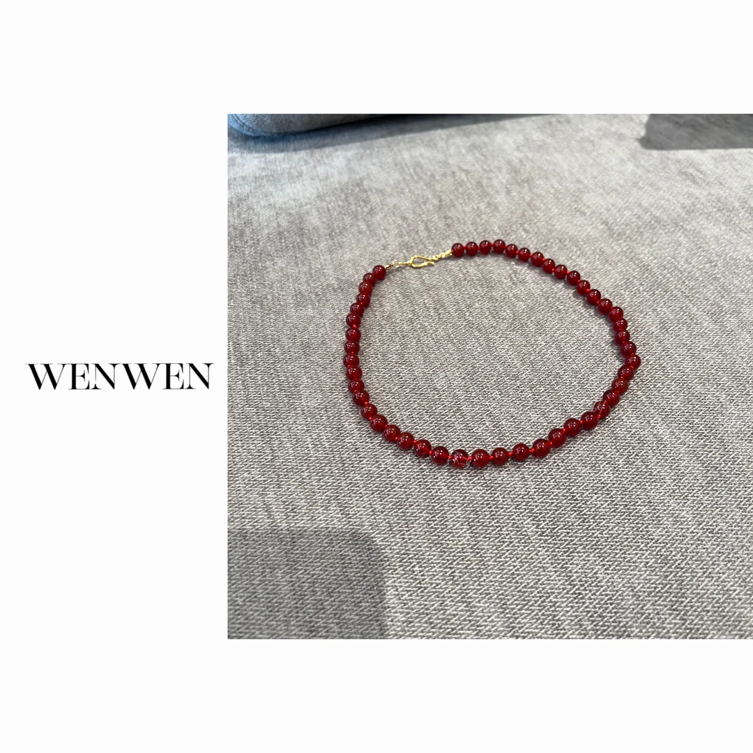 非金属珐琅项链 WENWEN/23SS新中式百搭精致天然酒红小众高级项链