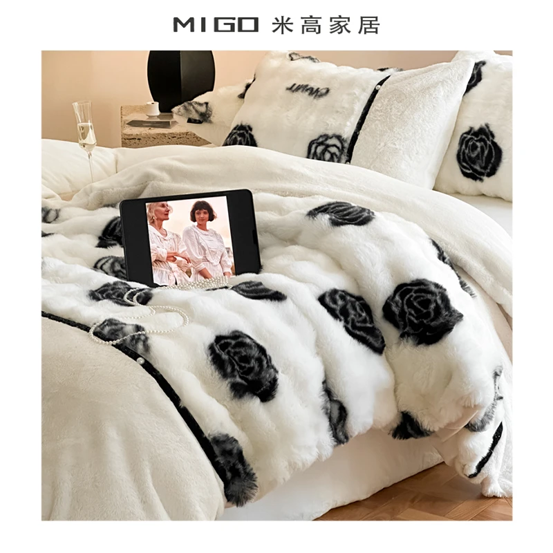 【米高家居】秋冬季高级双面加厚保暖丹麦绒牛奶绒床单被套四件套