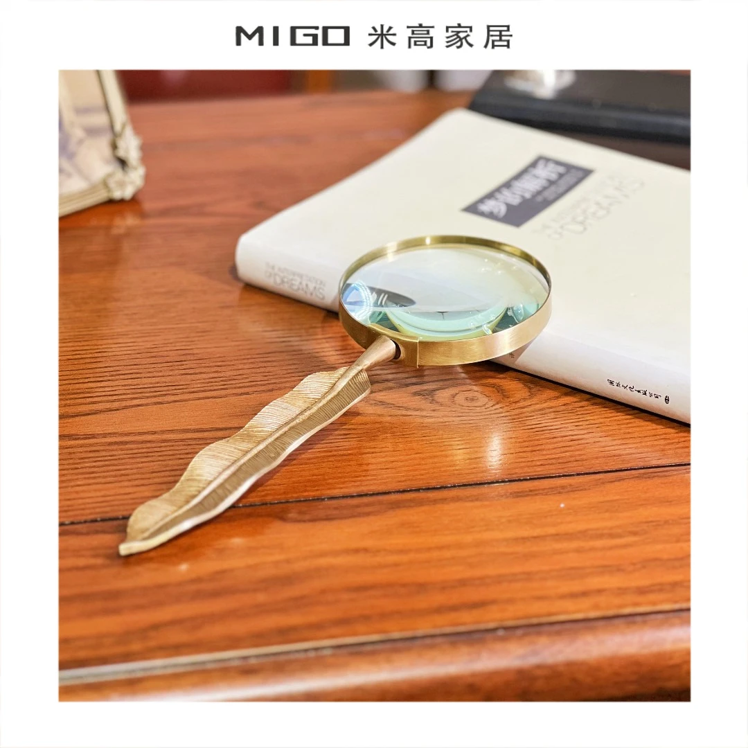 【米高家居】印度进口高档精致玻璃复古风手工黄铜放大镜家居摆件