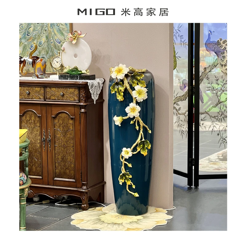 【米高家居】新中式大号花瓶欧式别墅珐琅彩摆件大型落地家居摆件
