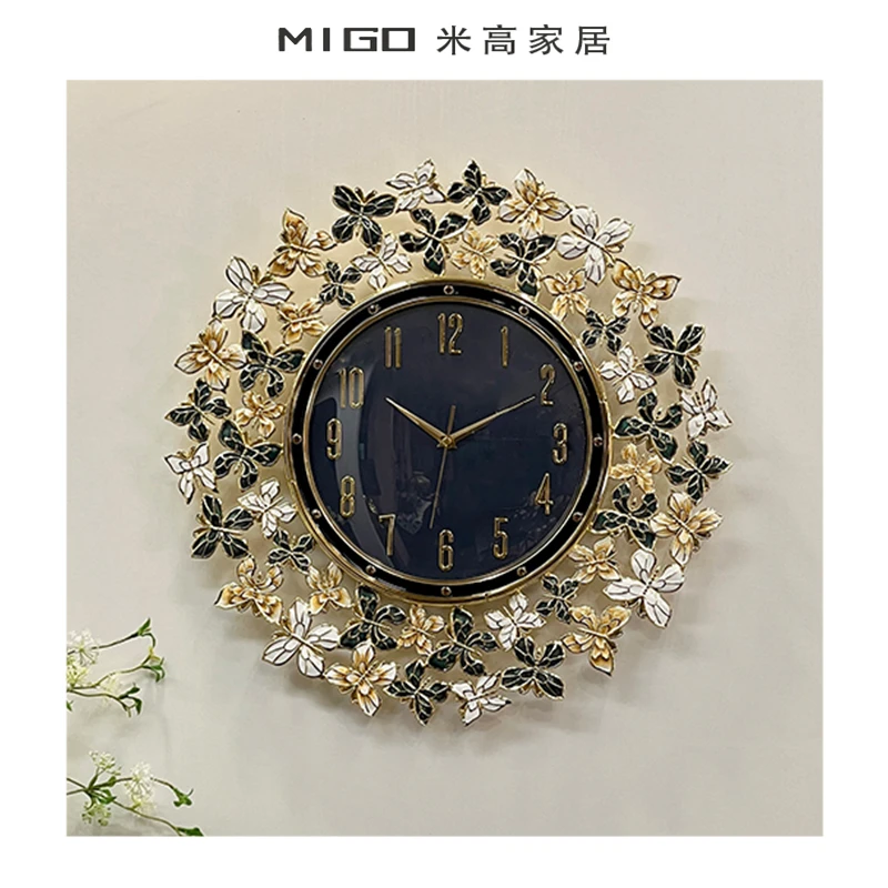【米高家居】现代轻奢珐琅彩蝴蝶时钟挂钟客厅墙家用创意家居摆件