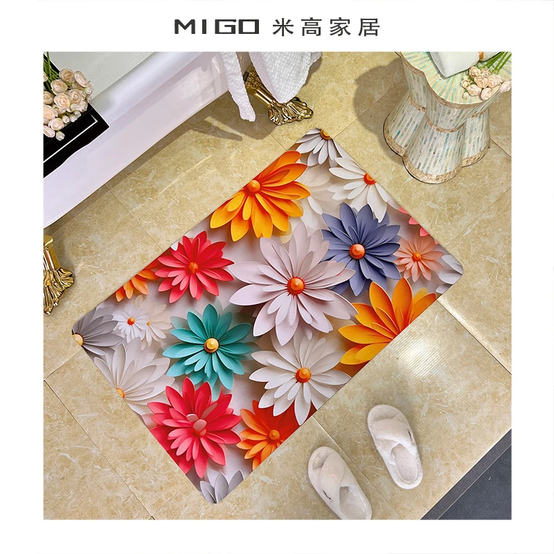 【米高家居】治愈系百花齐放立体花卉地垫硅藻泥吸水防滑卫生间浴室