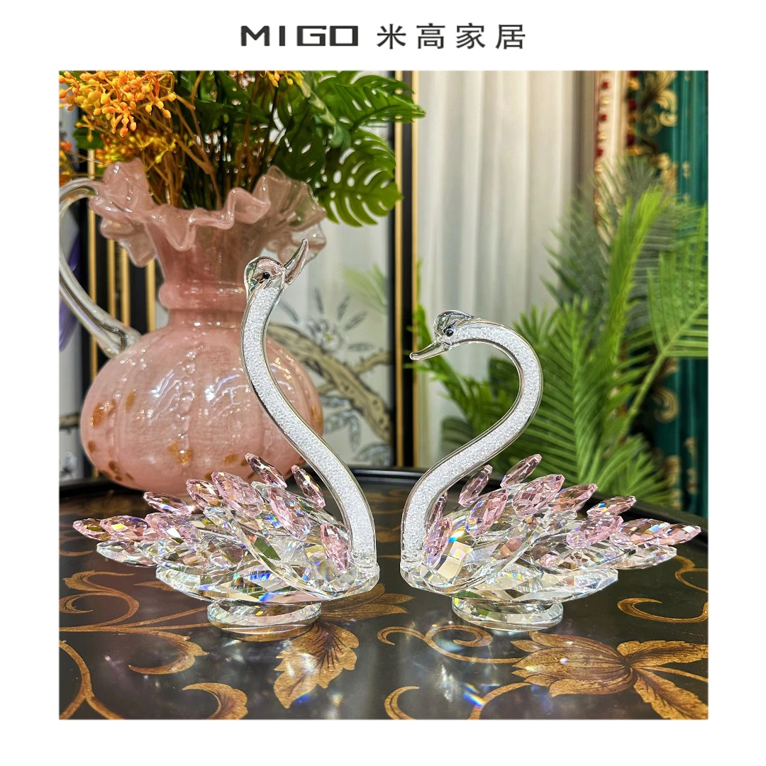 【米高家居】高档欧式新中式工艺品手工轻奢水晶天鹅玄关家居摆件