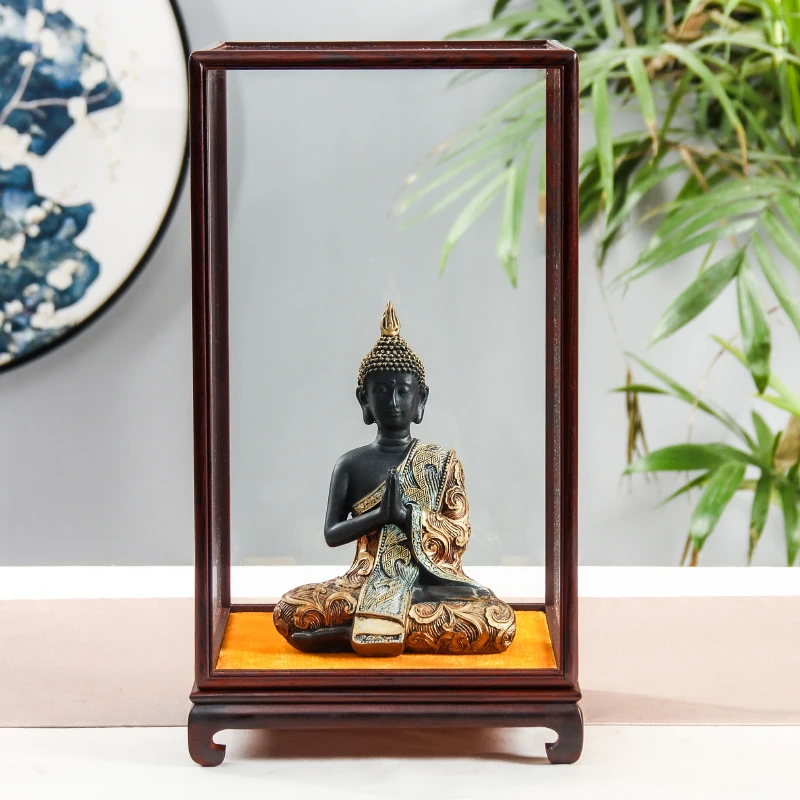 红酸枝红木玻璃罩子佛像佛龛文玩摆件底座工艺品名酒展示盒防尘罩